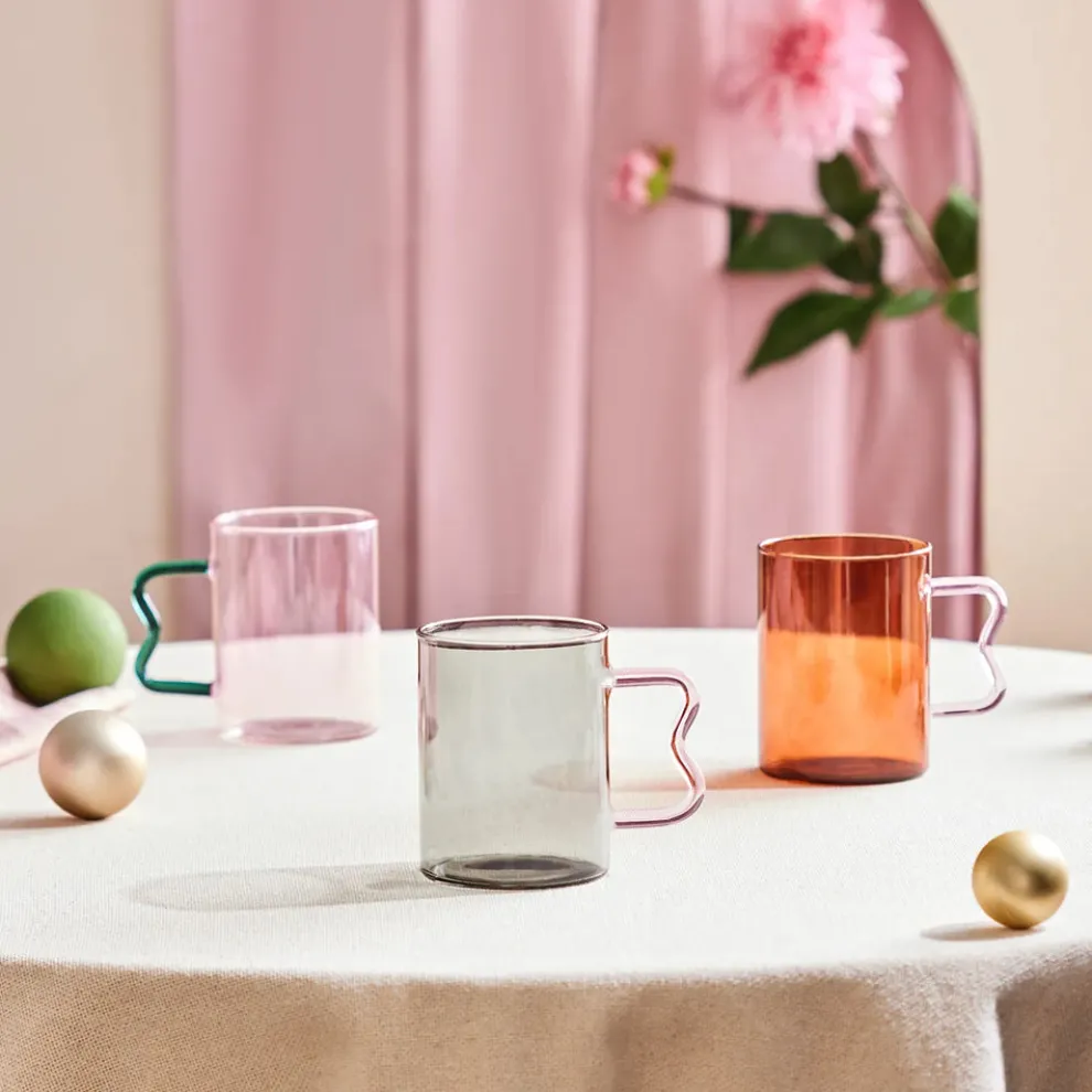 Karaca Miracle Glass Mug, 450ml, Green Zigzag