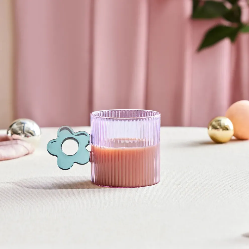 Karaca Miracle Glass Mug, 360ml, Green Flower