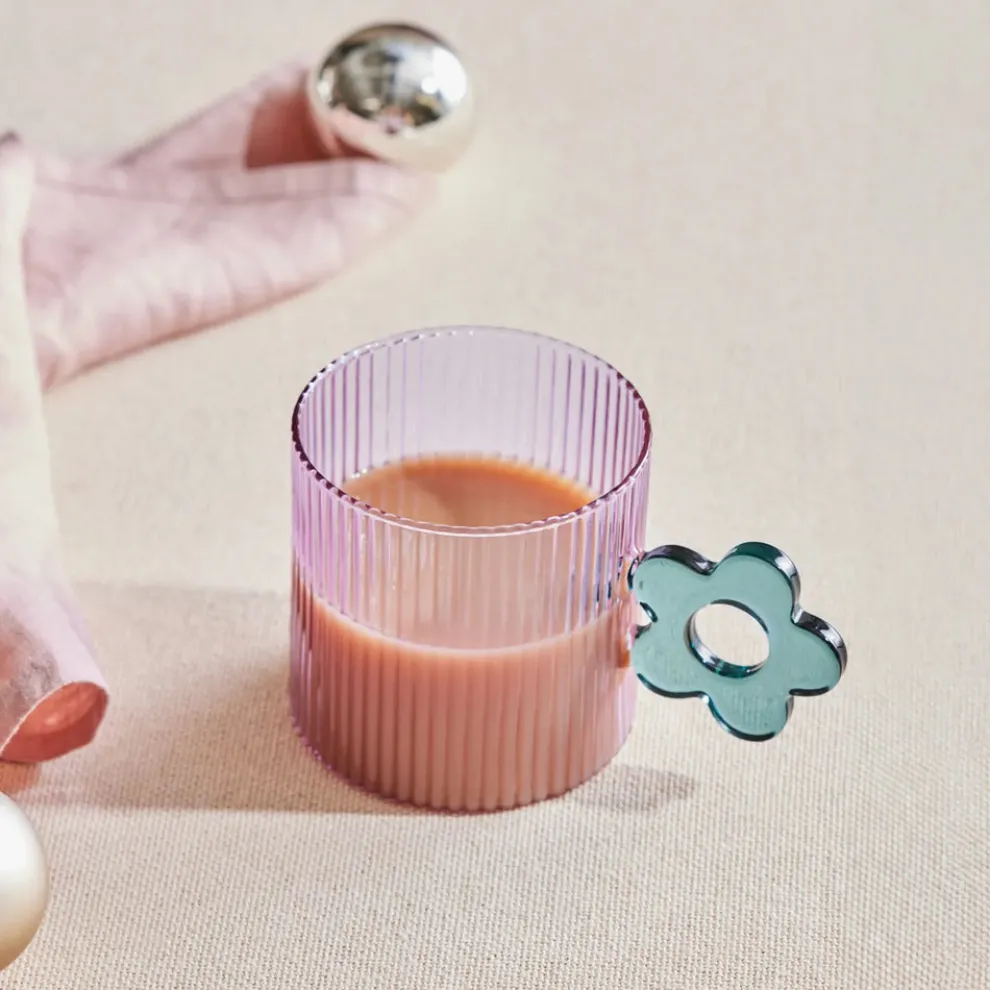 Karaca Miracle Glass Mug, 360ml, Green Flower