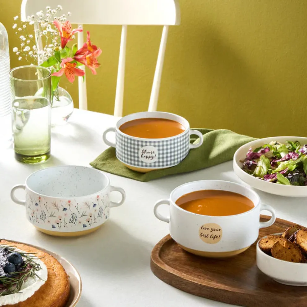 Karaca Monet Flower 3-Piece Stoneware Cereal/Soup Bowl, 460ml, Multi