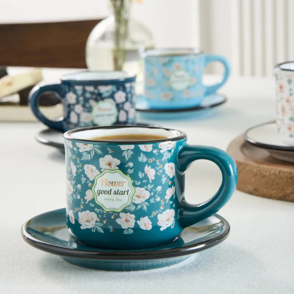 Karaca Monet 8-Piece Stoneware Espresso Turkish Coffee Cup Set for 4 People, 60ml, Multi