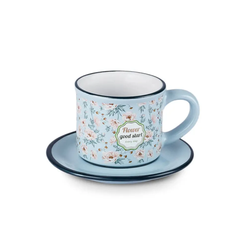 Karaca Monet 8-Piece Stoneware Espresso Turkish Coffee Cup Set for 4 People, 60ml, Multi