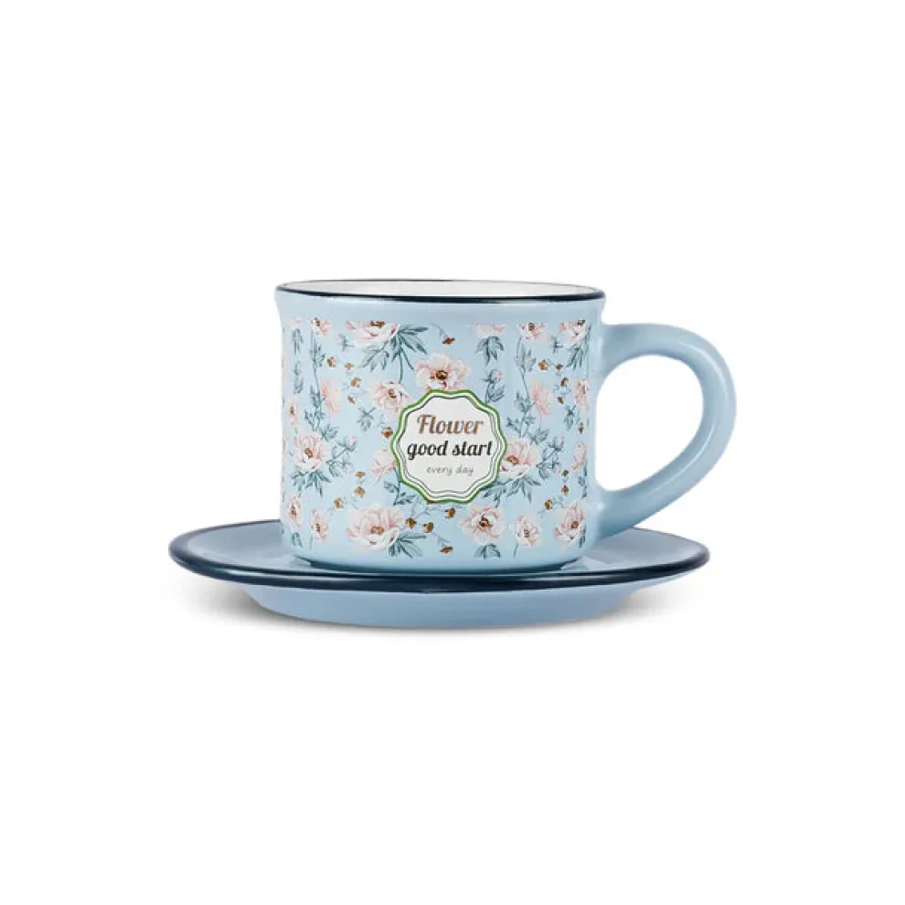 Karaca Monet 8-Piece Stoneware Espresso Turkish Coffee Cup Set for 4 People, 60ml, Multi