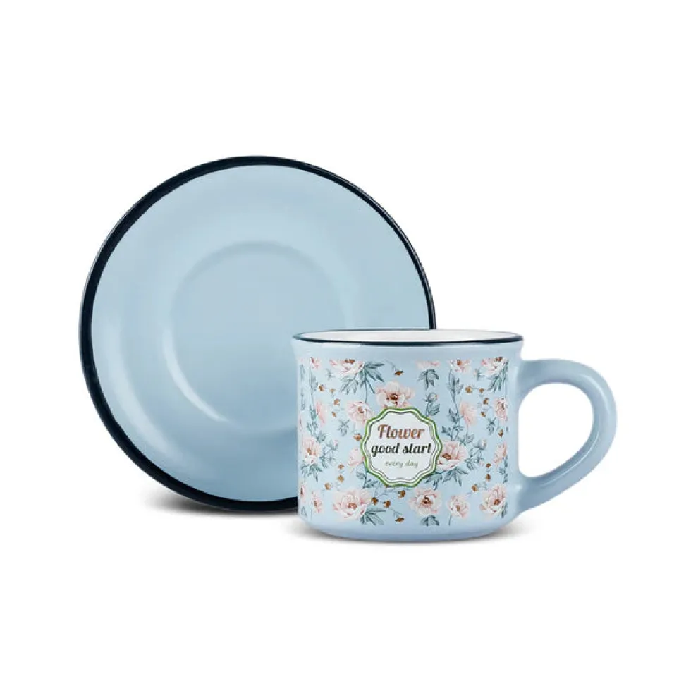 Karaca Monet 8-Piece Stoneware Espresso Turkish Coffee Cup Set for 4 People, 60ml, Multi