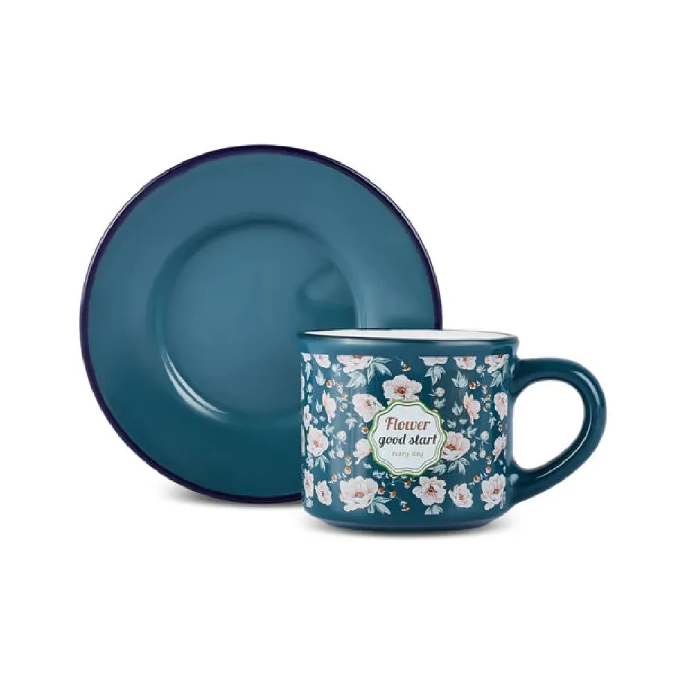 Karaca Monet 8-Piece Stoneware Espresso Turkish Coffee Cup Set for 4 People, 60ml, Multi