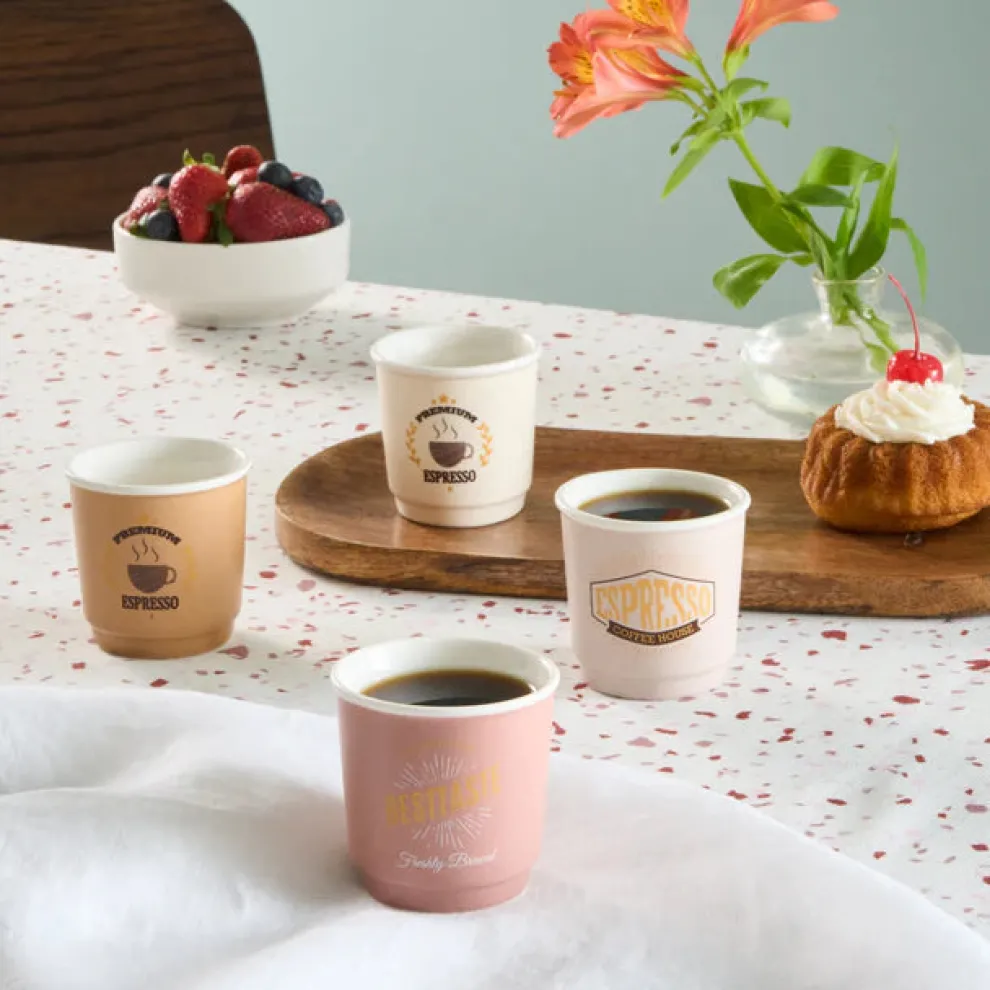 Karaca Monet 8-Piece Stoneware Espresso Turkish Coffee Cup Set for 4 People, 90ml, Multi