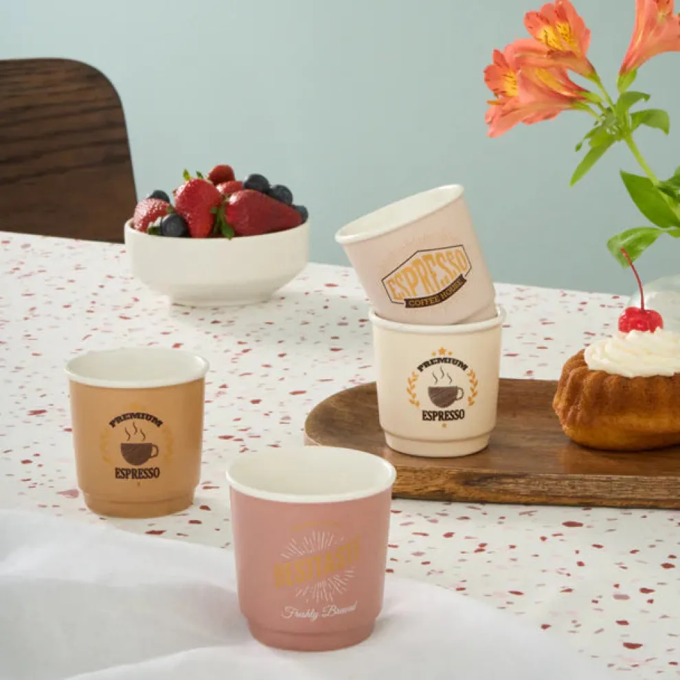 Karaca Monet 8-Piece Stoneware Espresso Turkish Coffee Cup Set for 4 People, 90ml, Multi