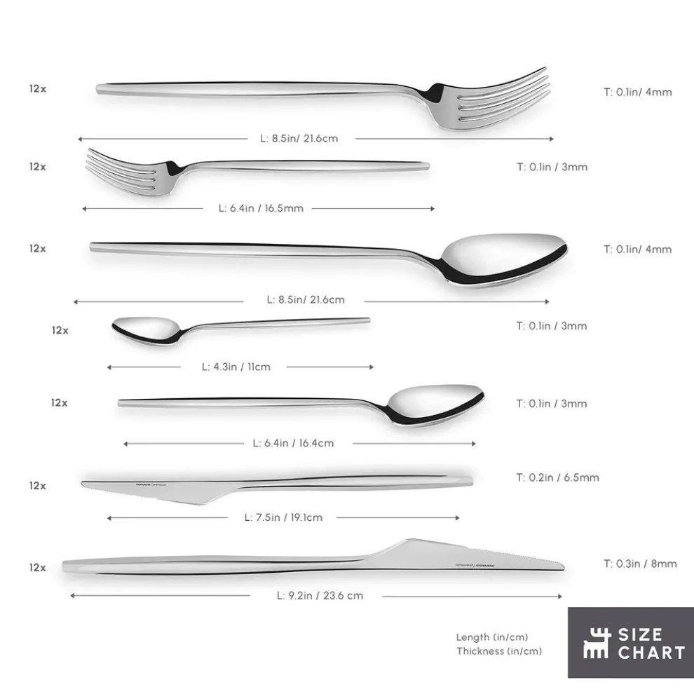 Karaca Moongate 84-Piece 316+ Stainless Steel Cutlery Set for 12 People, Silver