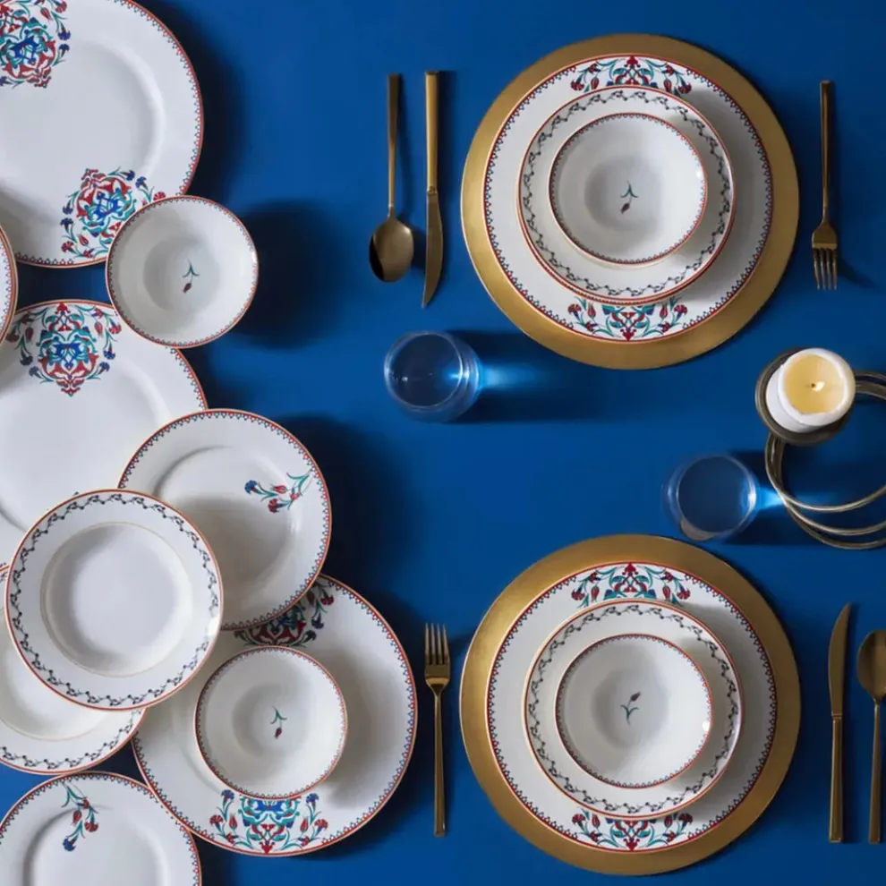 Karaca Nakkaş 24-Piece Bone China Dinner Set for 6 People, White Multi