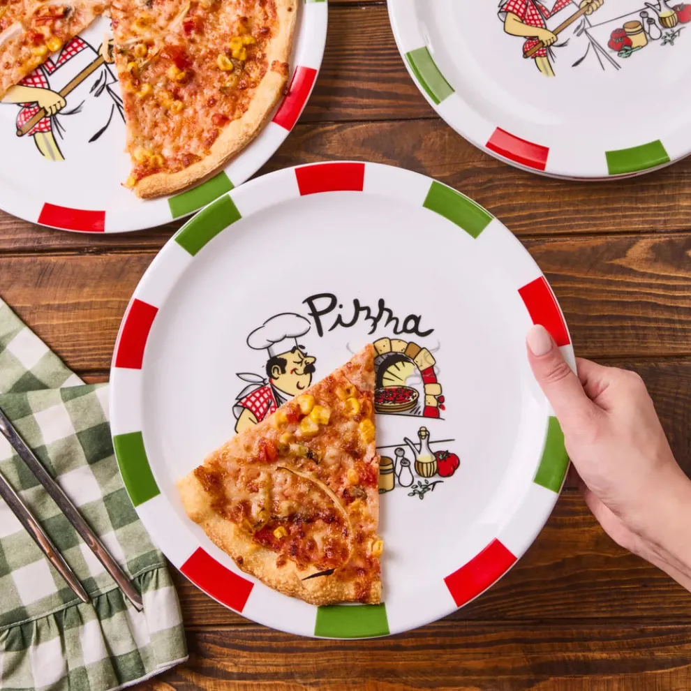 Karaca Napoly 5-Piece Porcelain Pizza Set for 4 People, White Multi