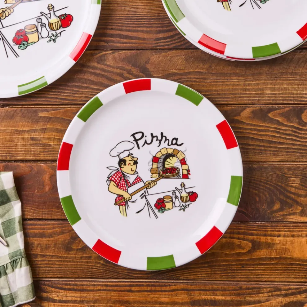 Karaca Napoly 5-Piece Porcelain Pizza Set for 4 People, White Multi