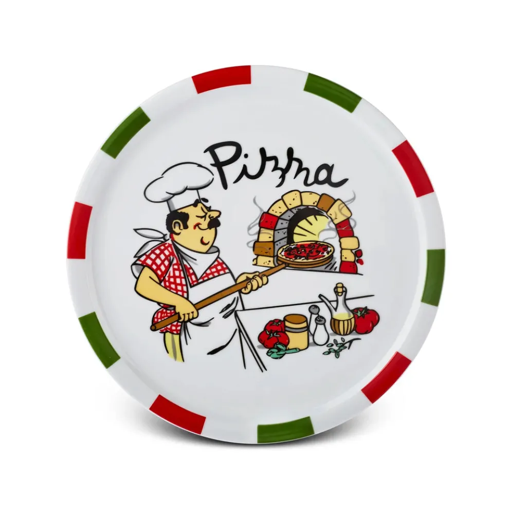 Karaca Napoly 5-Piece Porcelain Pizza Set for 4 People, White Multi