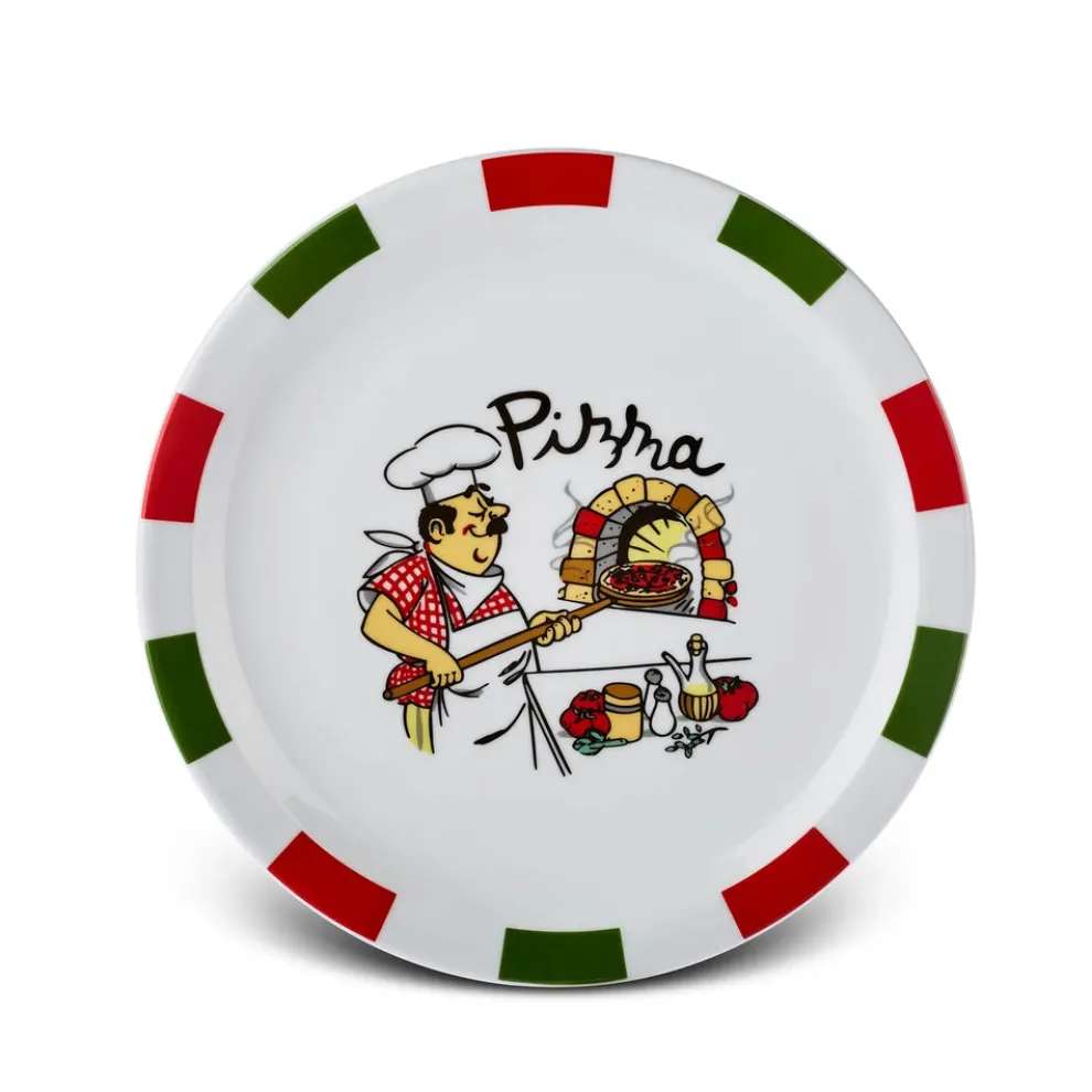 Karaca Napoly 5-Piece Porcelain Pizza Set for 4 People, White Multi