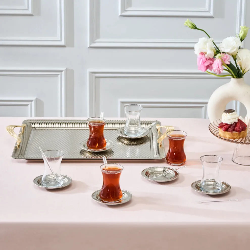 Karaca Nehir 19-Piece Turkish Tea Set for 6 People, 130ml, Multi