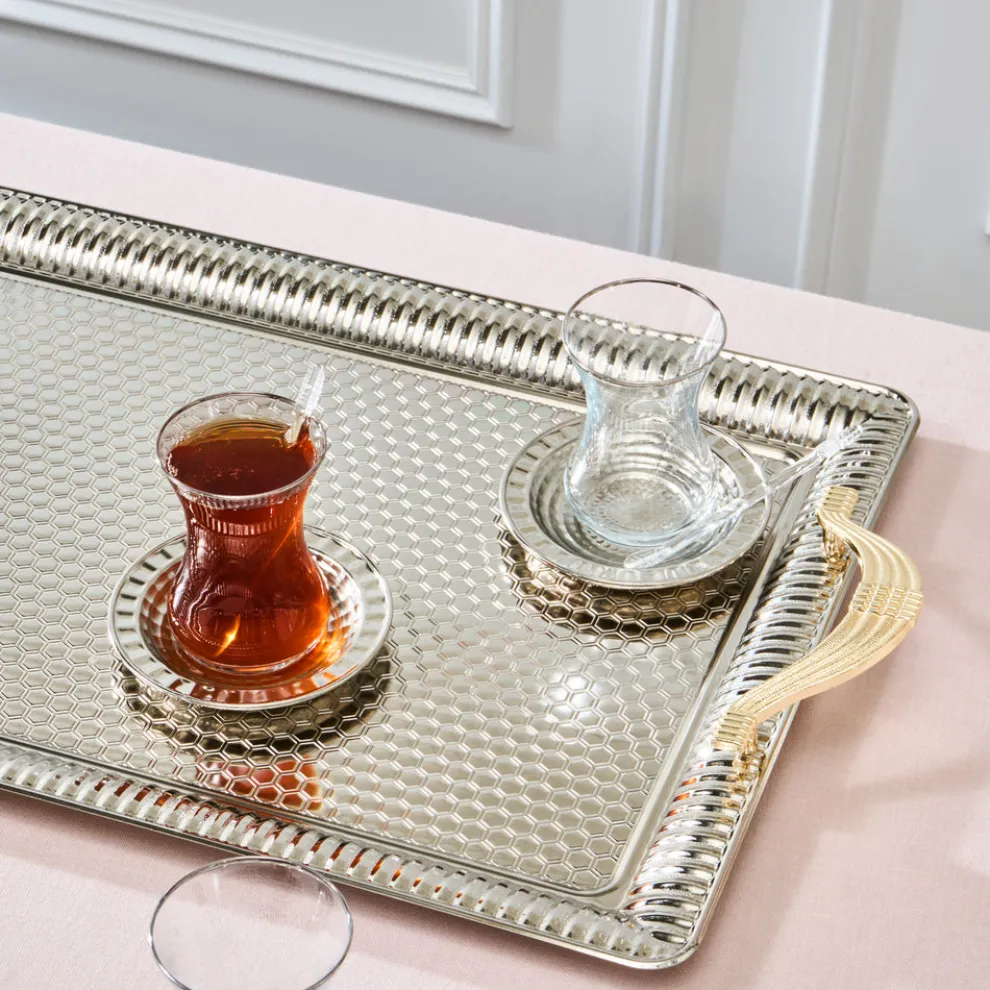 Karaca Nehir 19-Piece Turkish Tea Set for 6 People, 130ml, Multi