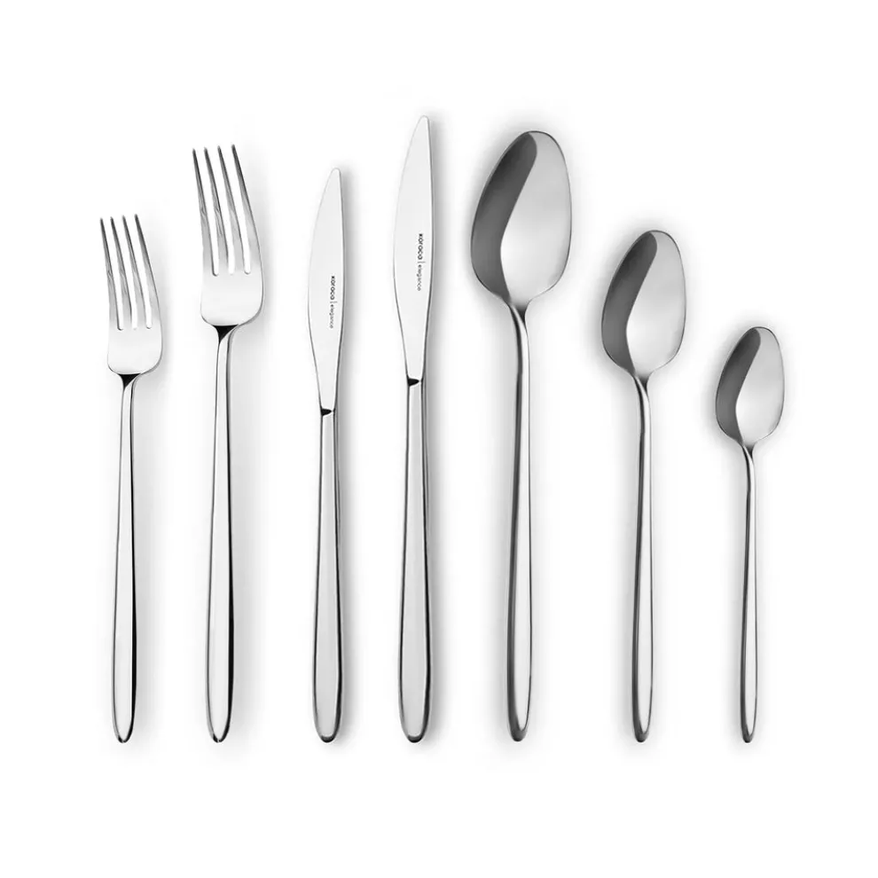 Karaca New Flow 84-Piece Stainless Steel Cutlery Set for 12 People, Silver