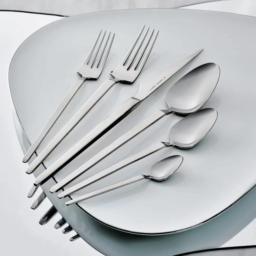 Karaca New Glacial 84-Piece Elegance Cutlery Set for 12 People, Platin