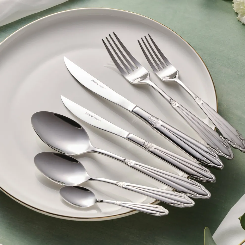 Karaca New Mantilla 84-Piece Stainless Steel Cutlery Set for 12 People, Platin