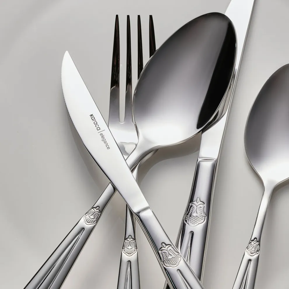 Karaca New Mantilla 84-Piece Stainless Steel Cutlery Set for 12 People, Platin