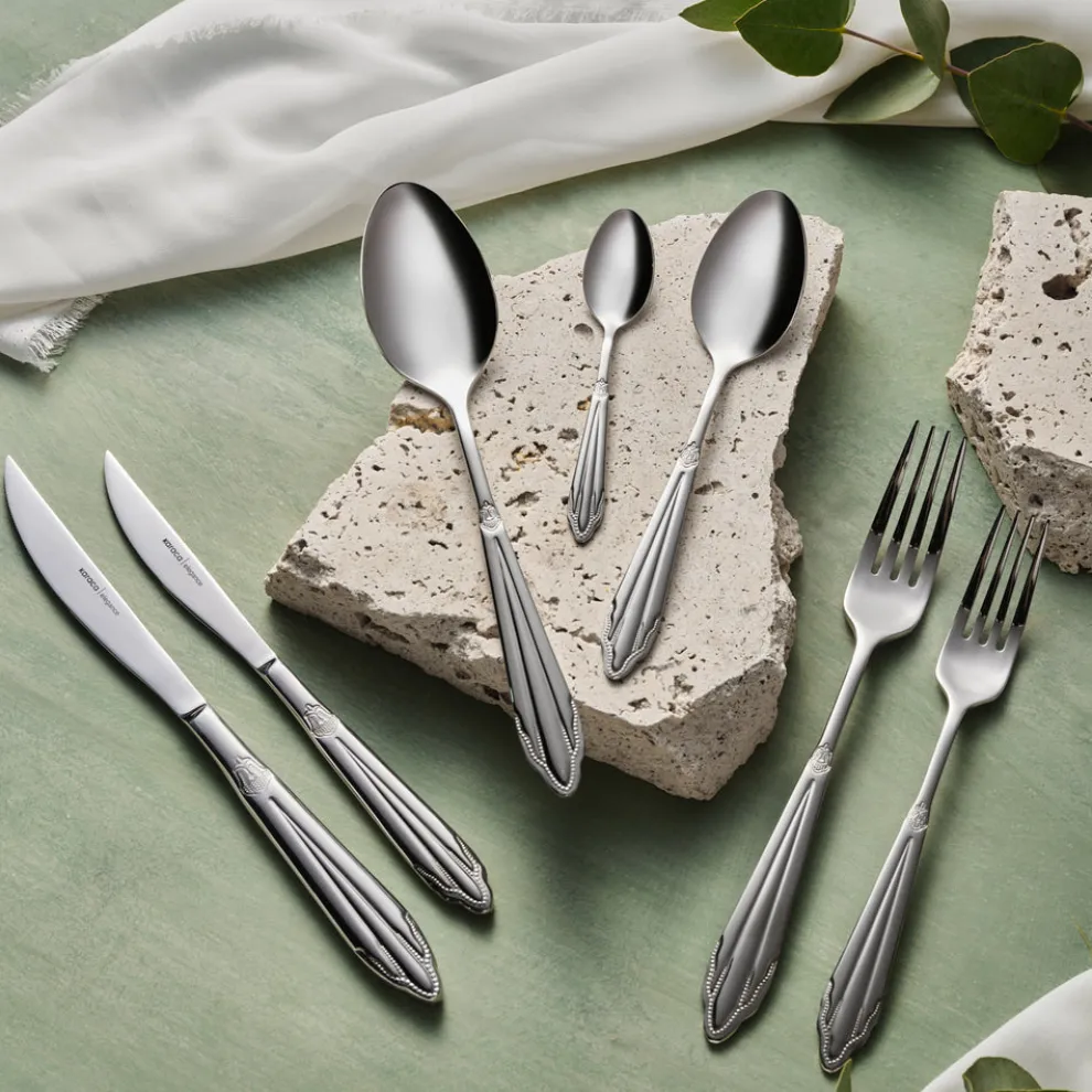 Karaca New Mantilla 84-Piece Stainless Steel Cutlery Set for 12 People, Platin