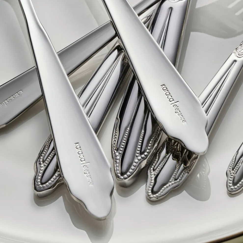 Karaca New Mantilla 84-Piece Stainless Steel Cutlery Set for 12 People, Platin