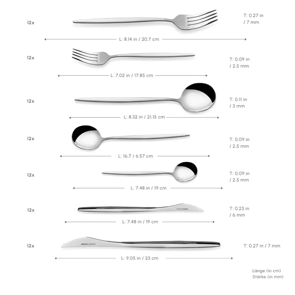 Karaca New Porto Elegance 84-Piece Stainless Steel Cutlery Set for 12 People, Silver
