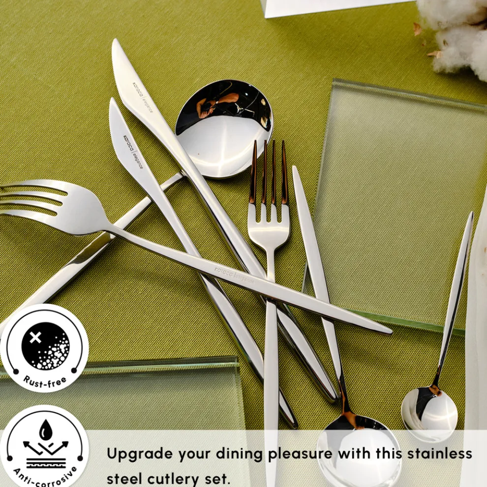 Karaca New Porto Elegance 84-Piece Stainless Steel Cutlery Set for 12 People, Silver