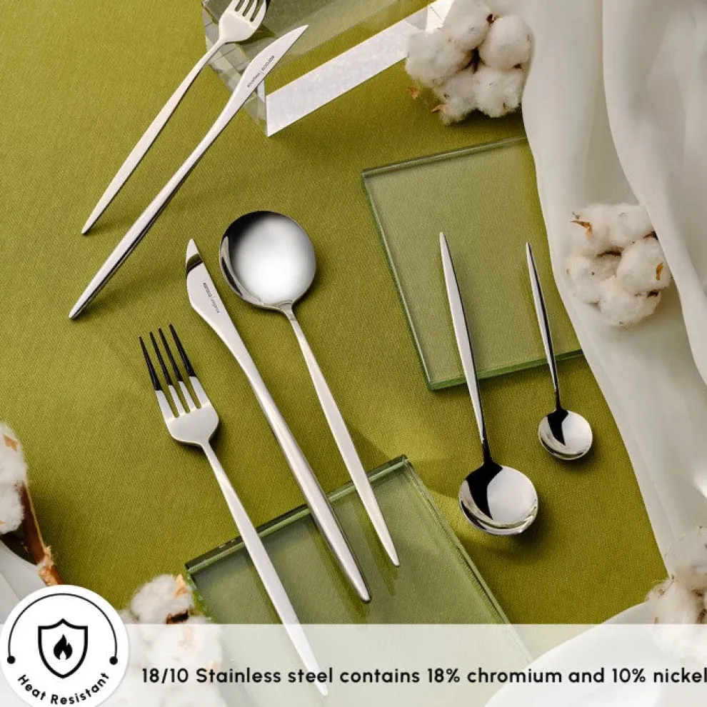 Karaca New Porto Elegance 84-Piece Stainless Steel Cutlery Set for 12 People, Silver