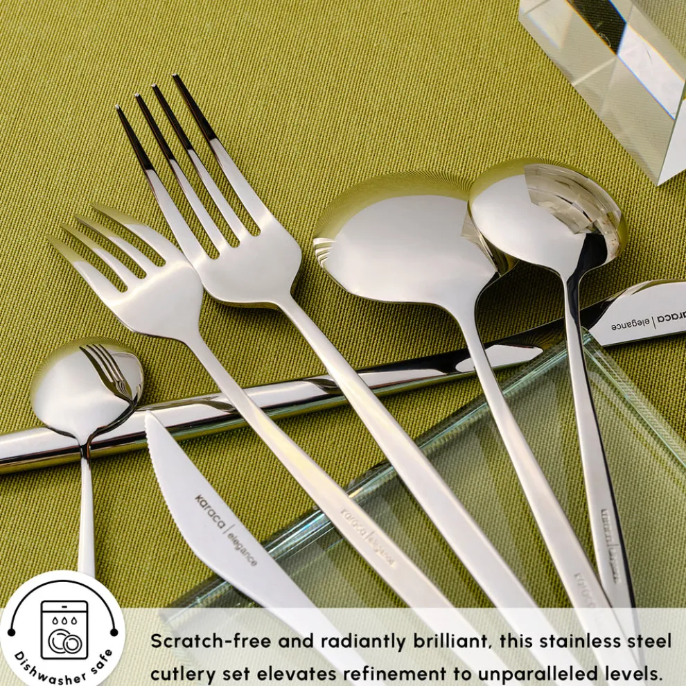 Karaca New Porto Elegance 84-Piece Stainless Steel Cutlery Set for 12 People, Silver
