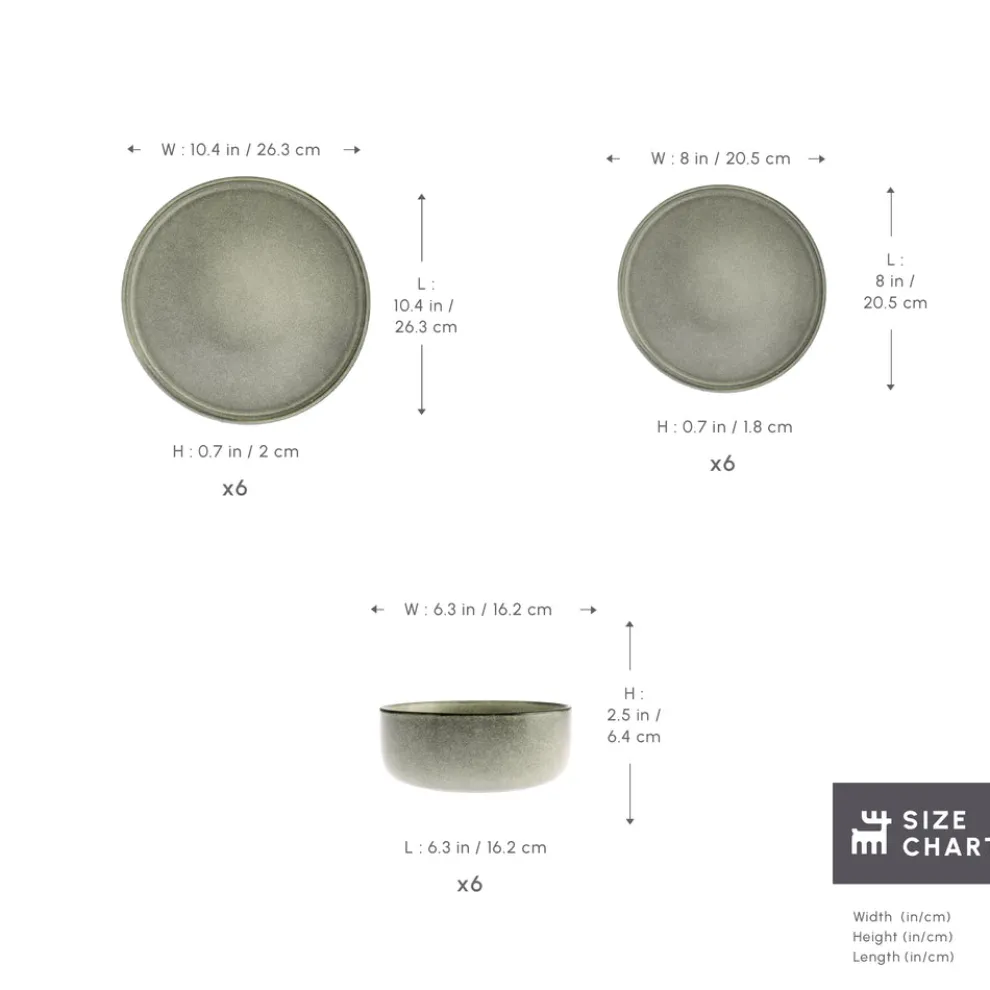 Karaca New Skal 18-Piece Reactive Glaze Dinner Set for 6 People, Grey