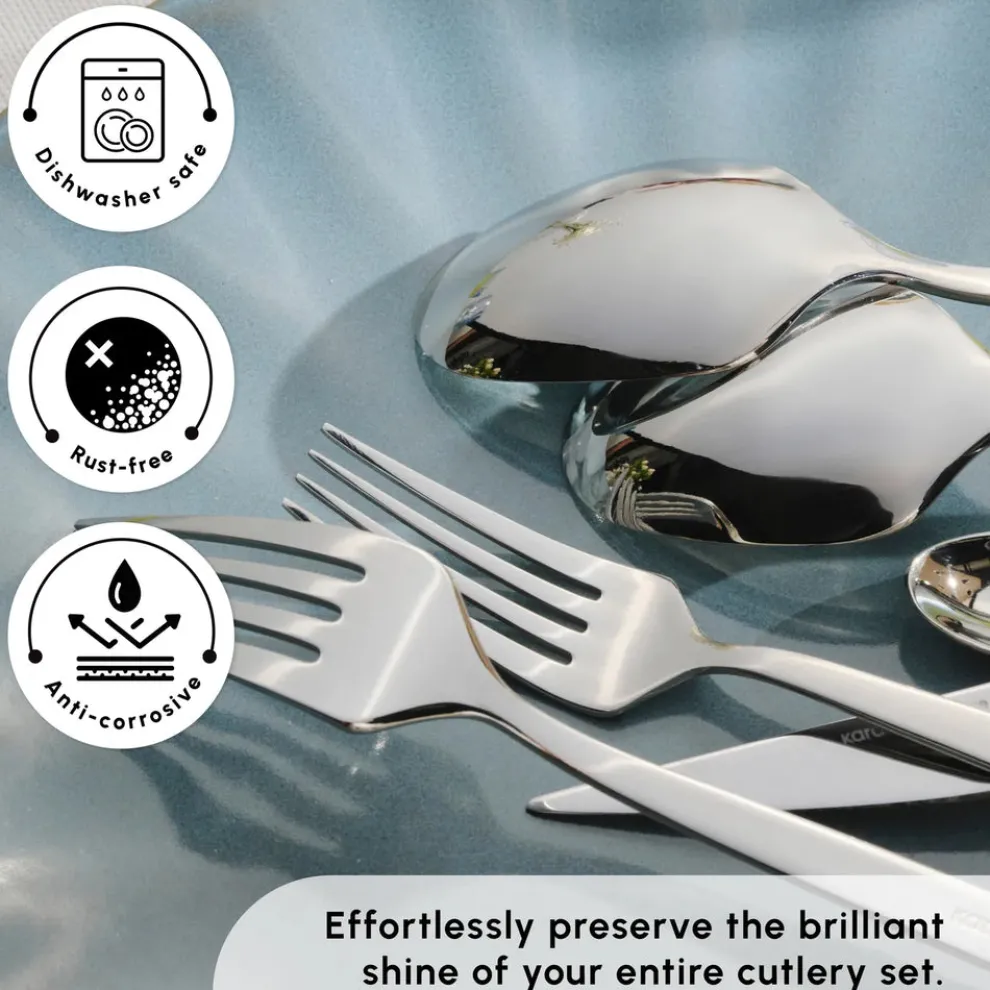 Karaca New Thor 84-Piece Stainless Steel Cutlery Set for 12 People, Silver