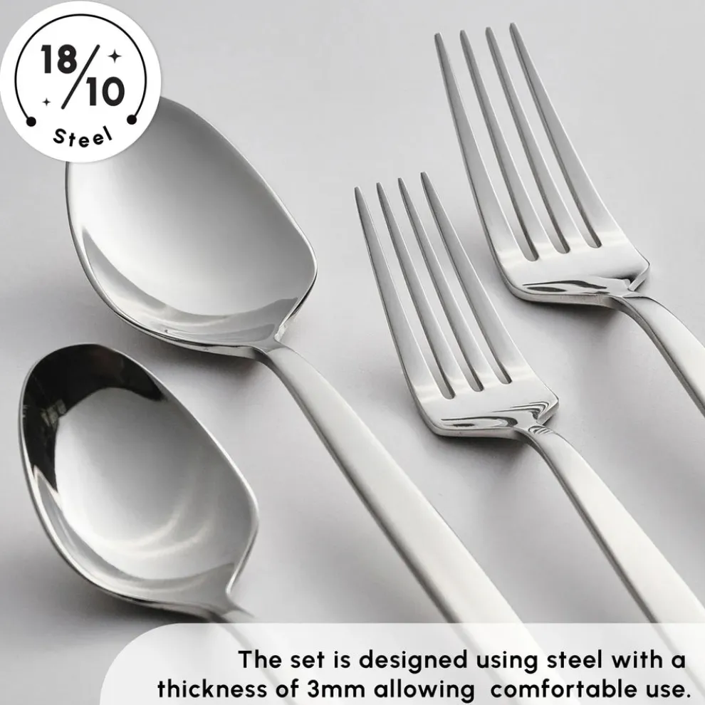 Karaca New Thor 84-Piece Stainless Steel Cutlery Set for 12 People, Silver