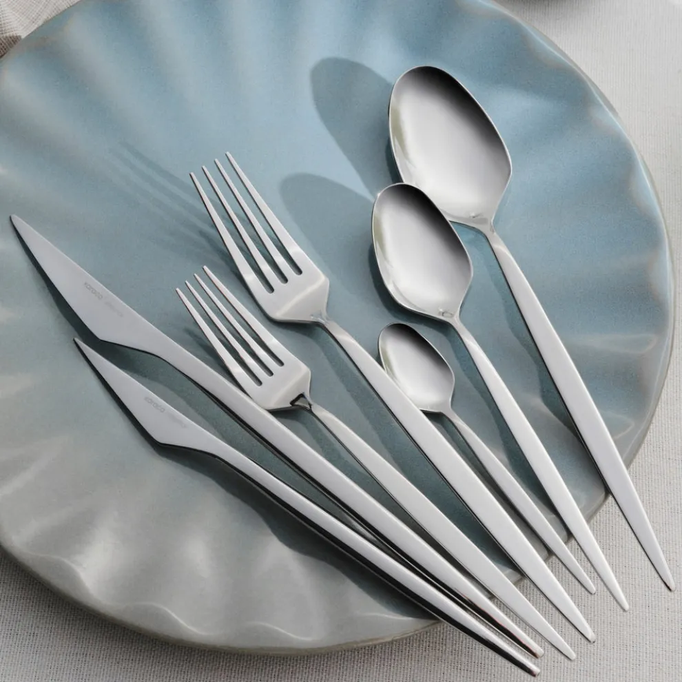 Karaca New Thor V2 84-Piece Stainless Steel Cutlery Set for 12 People, Platin