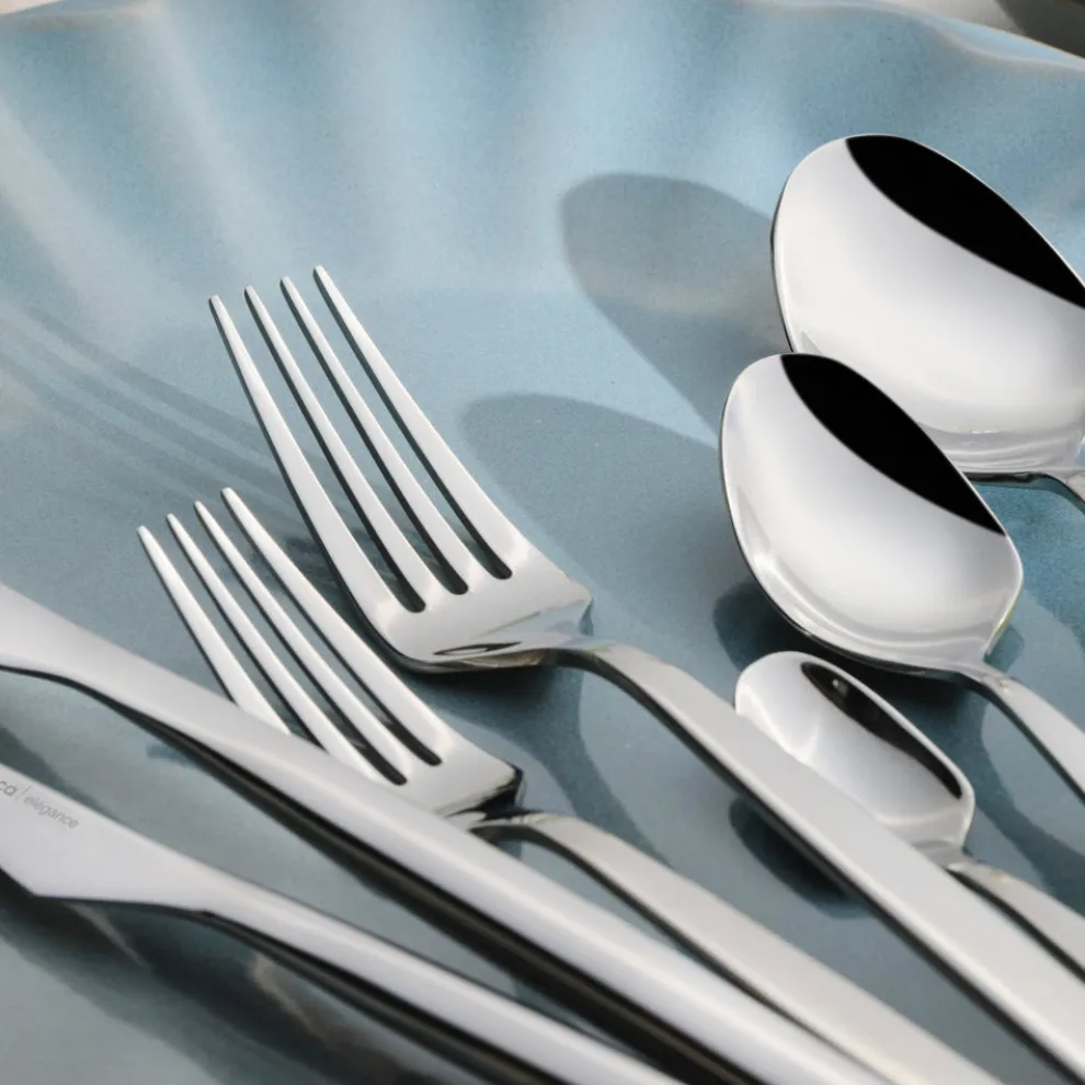 Karaca New Thor V2 84-Piece Stainless Steel Cutlery Set for 12 People, Platin