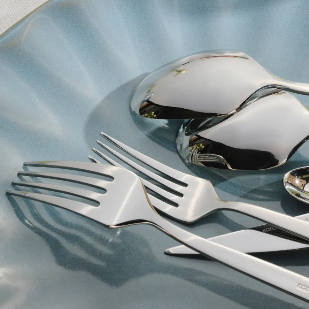 Karaca New Thor V2 84-Piece Stainless Steel Cutlery Set for 12 People, Platin