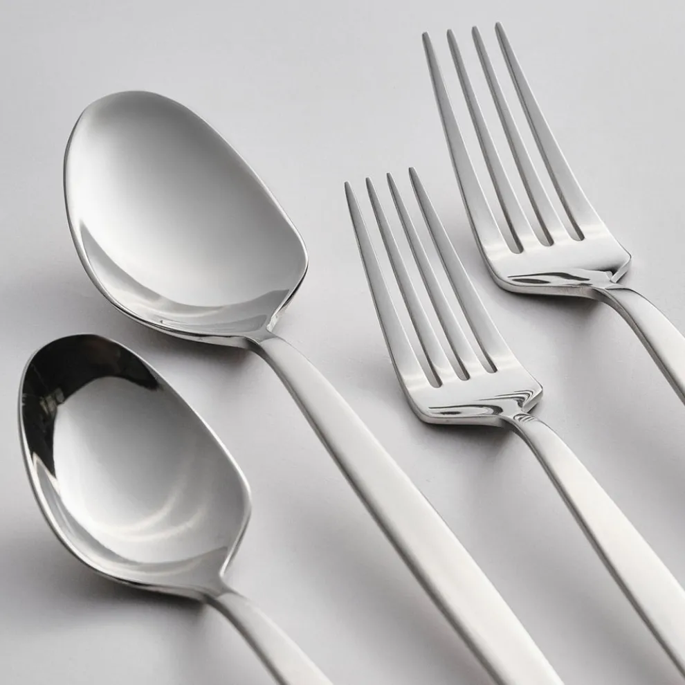 Karaca New Thor V2 84-Piece Stainless Steel Cutlery Set for 12 People, Platin