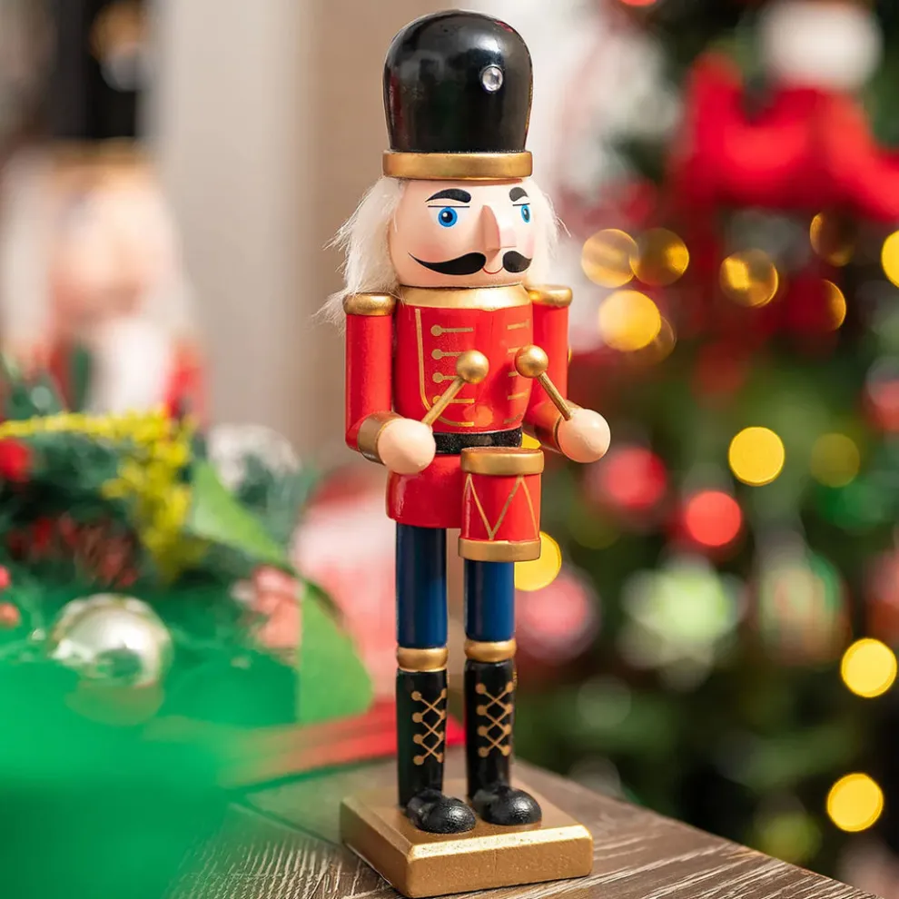 Karaca New Year Christmas Nutcracker with Drums Figure, 25cm, Red Multi