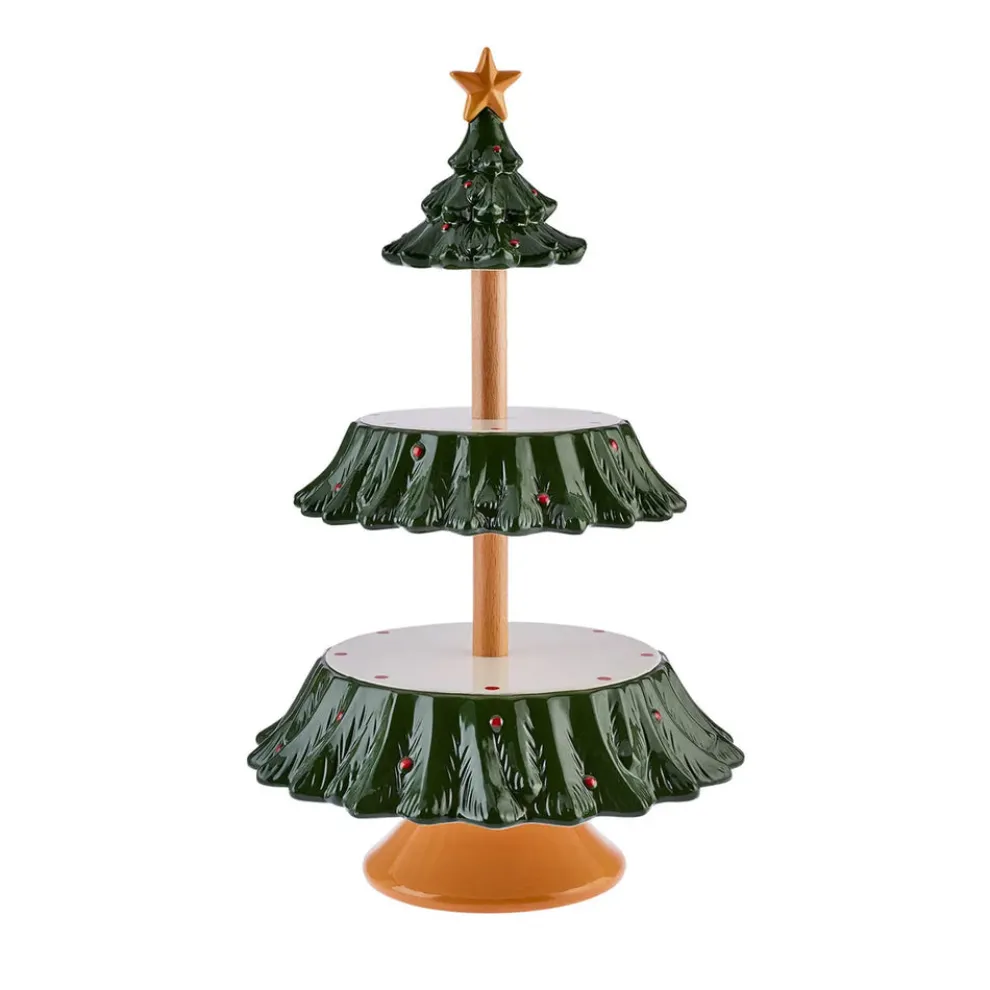 Karaca New Year Christmas Tree Ceramic 3-Tier Cake Stand, 44cm, Multi