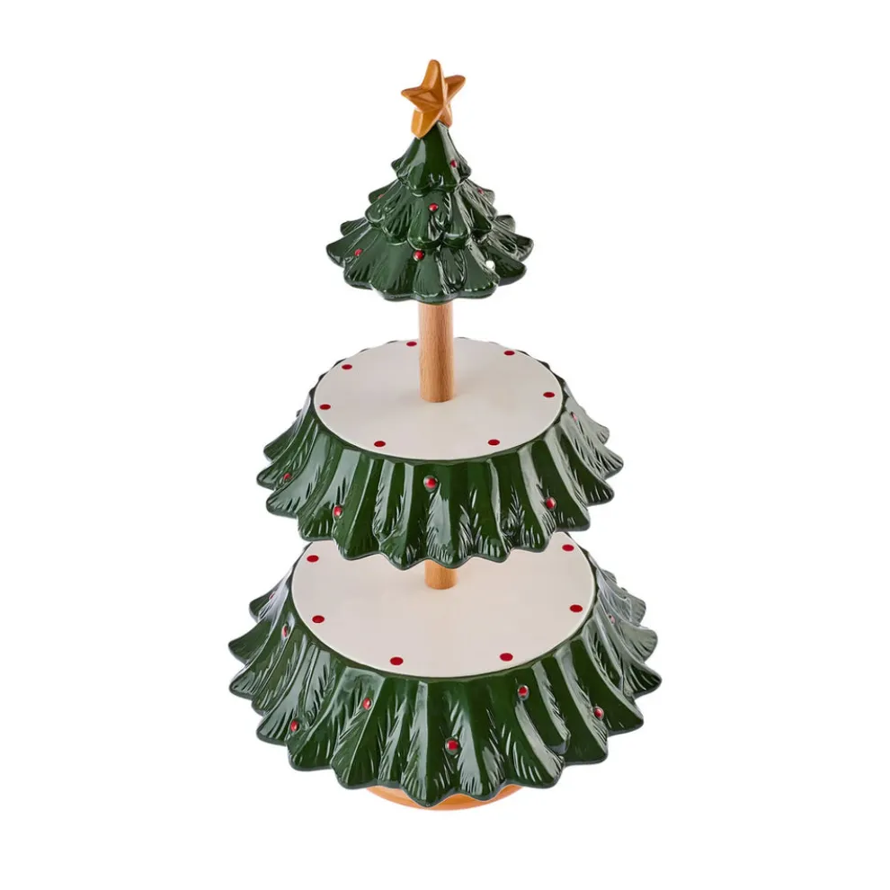 Karaca New Year Christmas Tree Ceramic 3-Tier Cake Stand, 44cm, Multi
