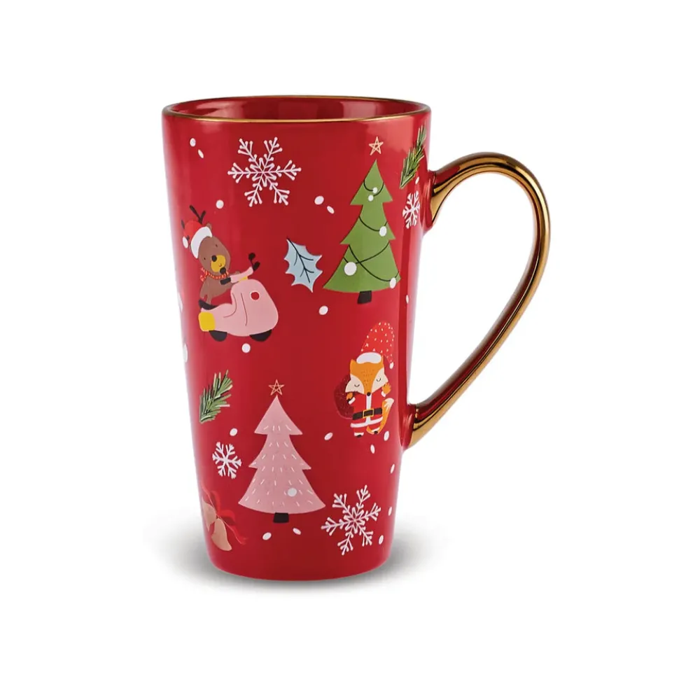 Karaca New Year Christmas New Generation Bone Golden Line Mug, 560ml, Red Multi
