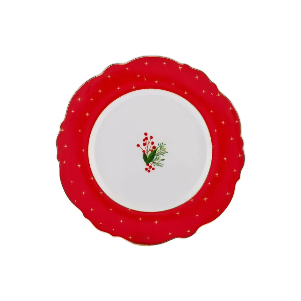 Karaca New Year Christmas Dreamy Porcelain Side Plate, 22cm, Red Multi