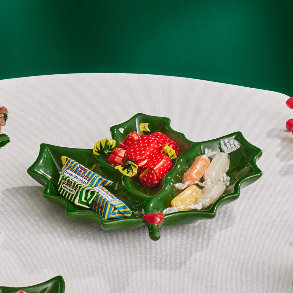 Karaca New Year Christmas Butcher's Broom Serving Plate, 20cm, Green