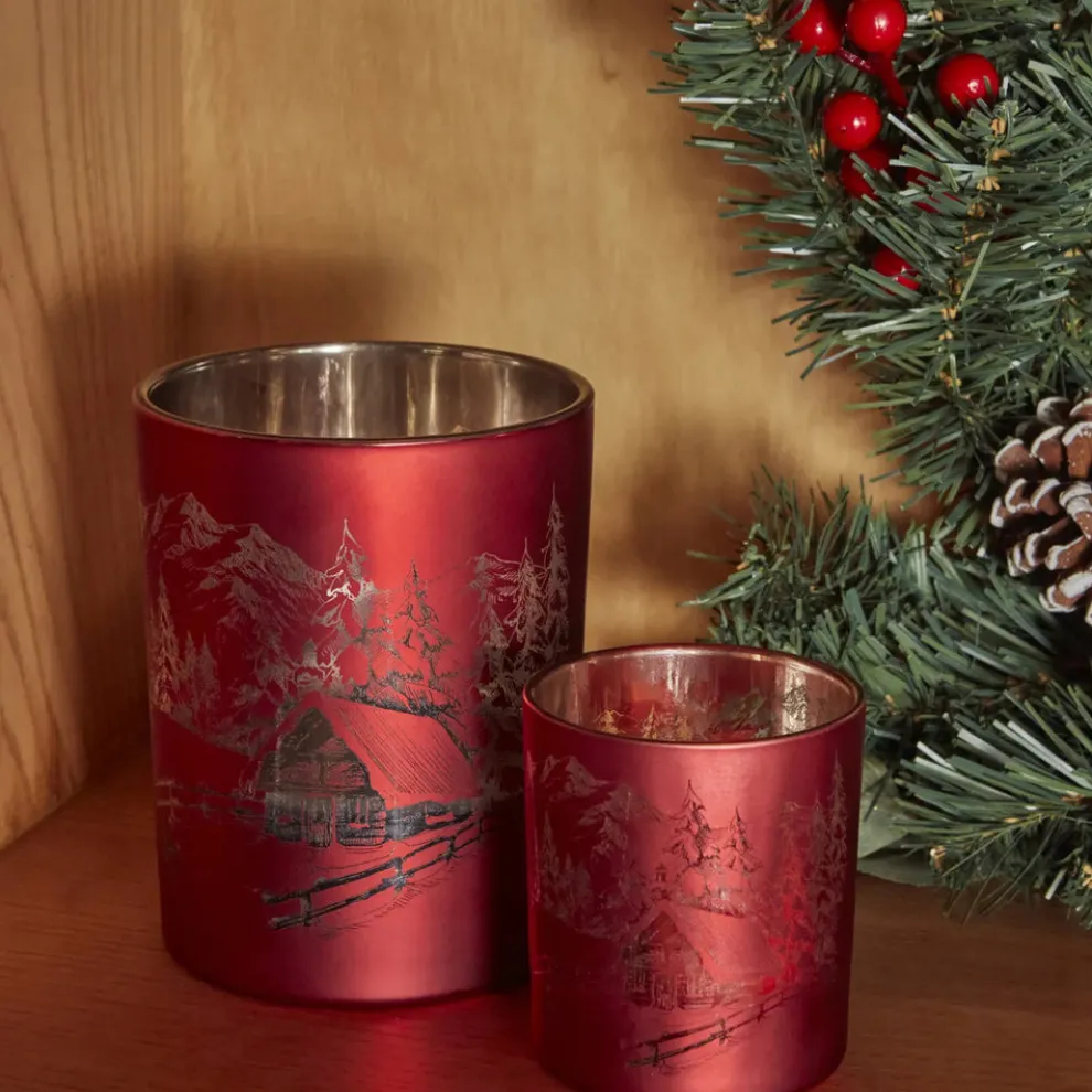 Karaca New Year Christmas Helena Glass Candle Holder, 7cmx7.8cm, Red