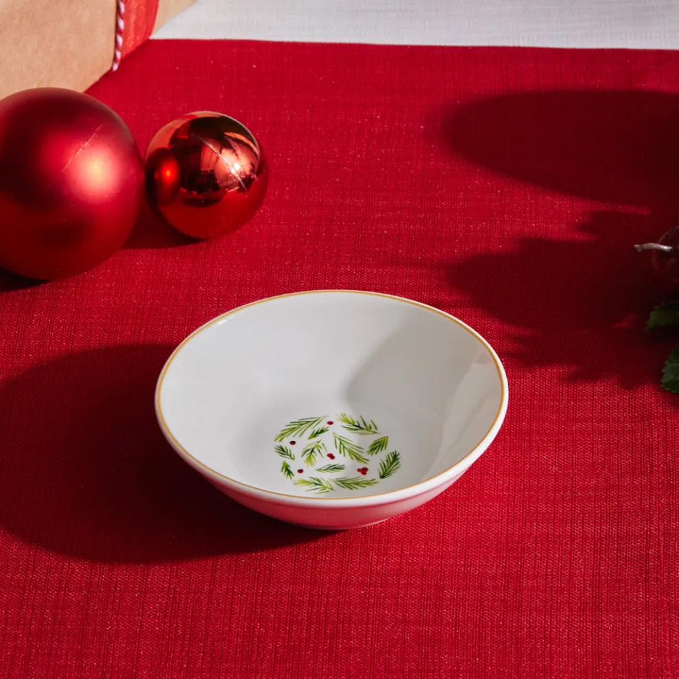 Karaca New Year Christmas Butcher's Broom Snack Bowl, 10cm, Multi