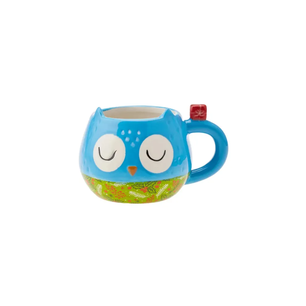 Karaca New Year Christmas Fat Owl Ceramic Mug, 380ml, Multi
