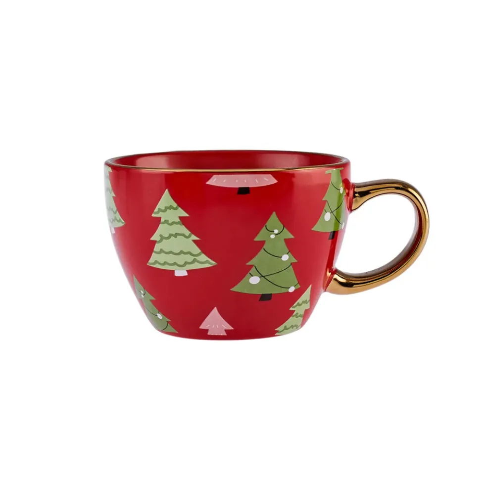 Karaca New Year Christmas New Generation Bone Golden Line Mug, 325ml, Red Multi