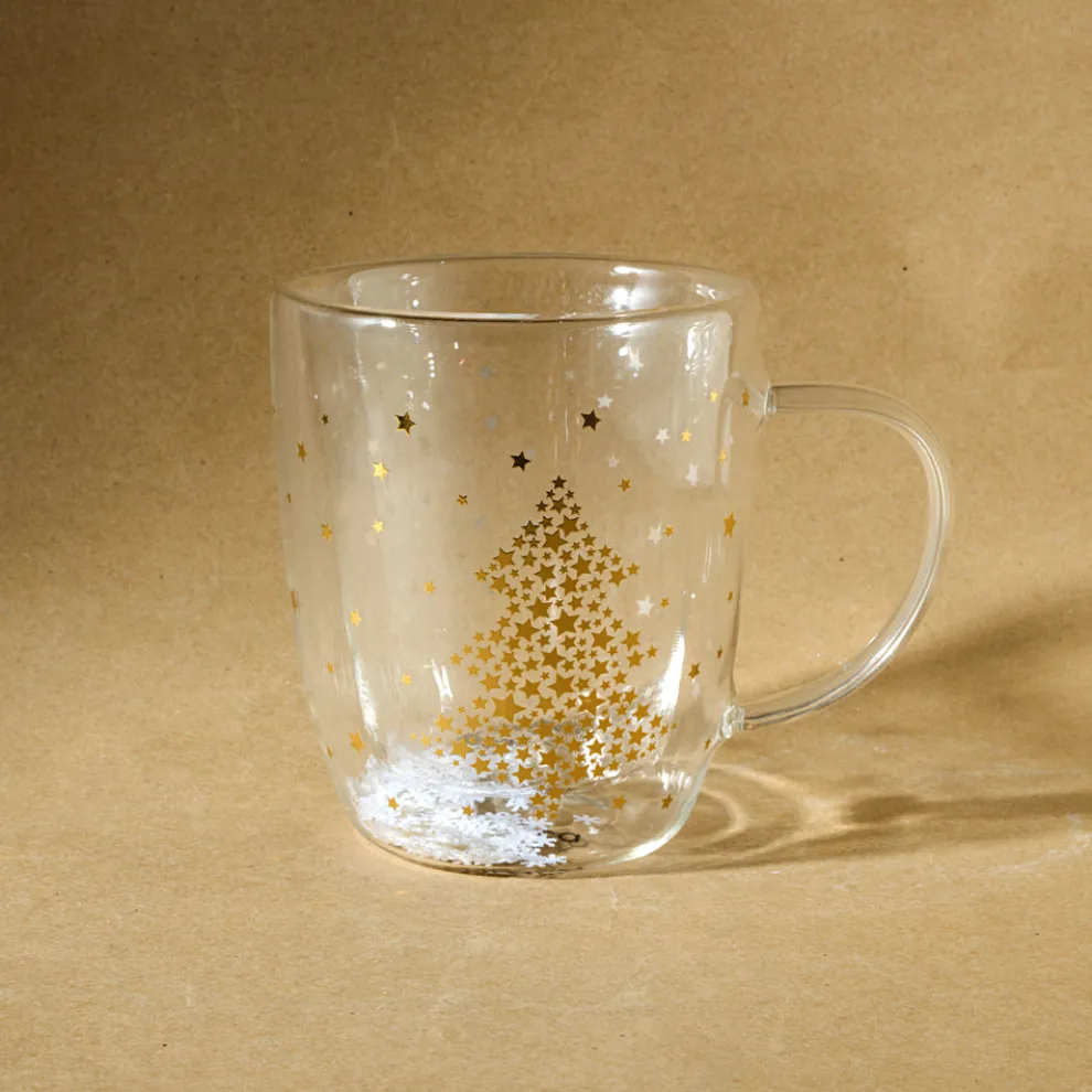 Karaca New Year Christmas Pia Double Trimmed Star Mug, 350ml, Clear
