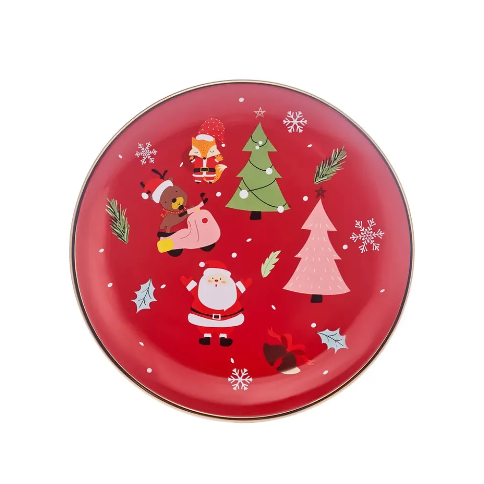 Karaca New Year Christmas New Generation Bone Golden Line Side Plate, 19.5cm, Red Multi