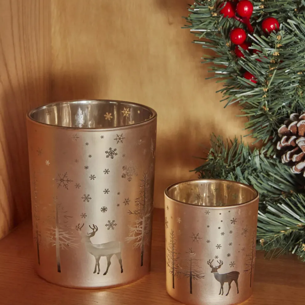 Karaca New Year Christmas Helena Glass Candle Holder, 10cmx12.5cm, Gold