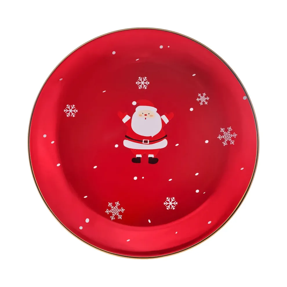 Karaca New Year Christmas New Generation Bone Golden Line Dinner Plate, 27cm, Red Multi